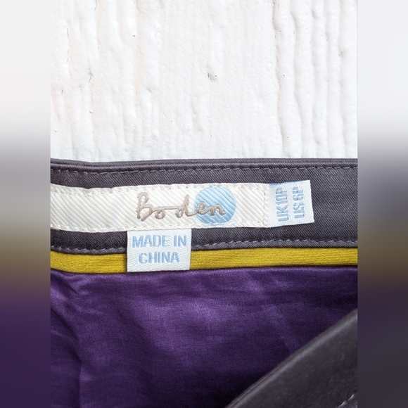 Boden Gray And Purple Pinafore Apron Shift Dress With  Ribbon Trim Size 6P - Picture 3 of 6